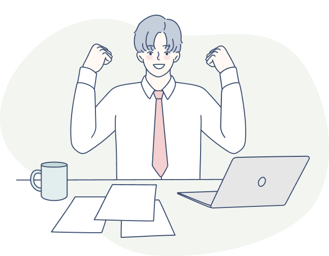 男性がガッツポーズしている