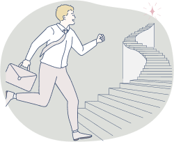 階段を上がる男性