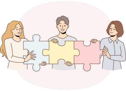 パズルを持っている男性2人と女性
