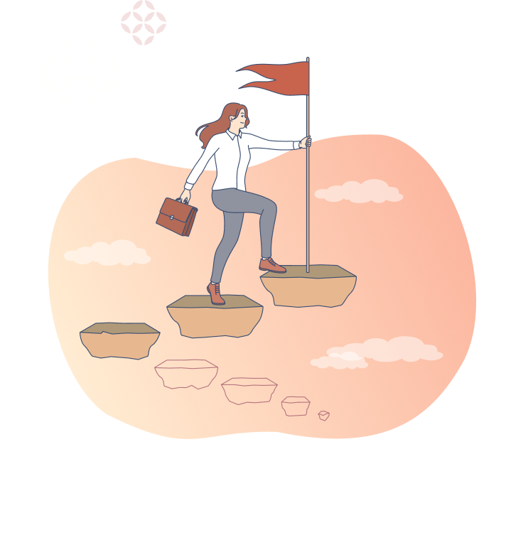 岩の階段を登っている女性