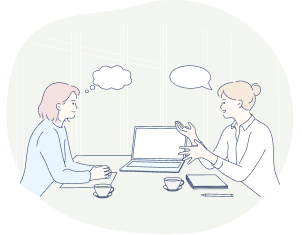 対面でヒアリングをしている女性と男性