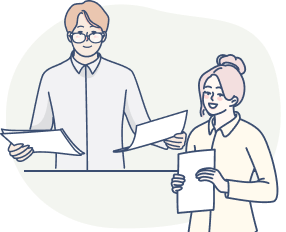 書類を渡す男性と書類を持っている女性
