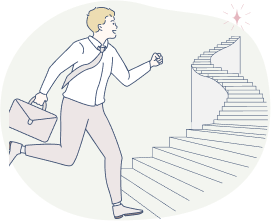 階段を登る男性