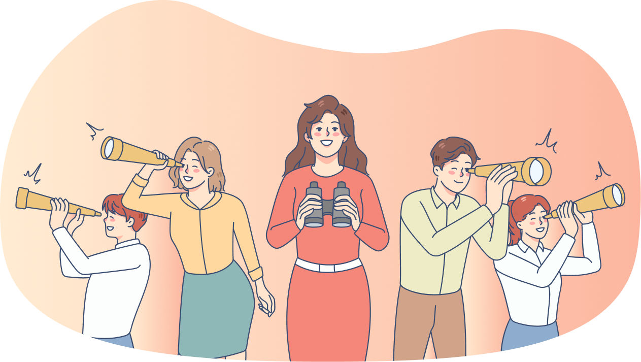 望遠鏡で覗いている女性と男性