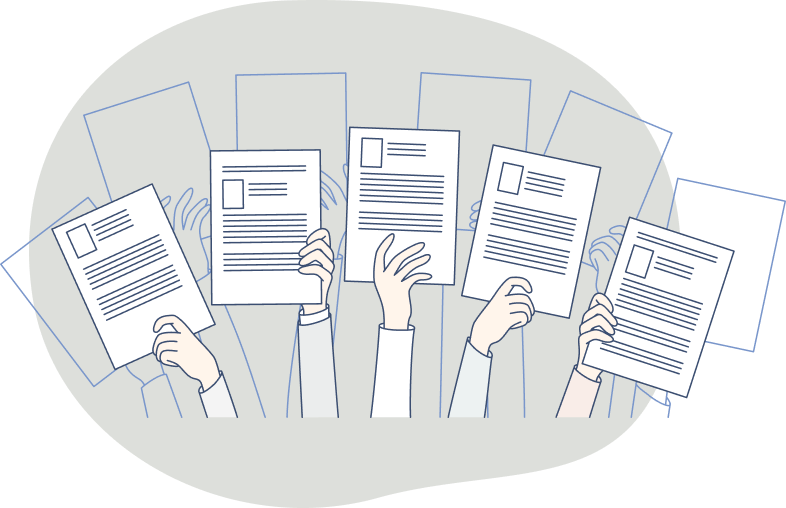 手に書類を持っている