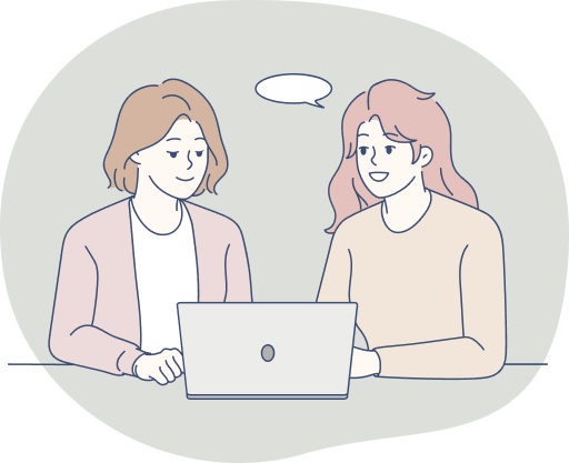 パソコンを見ている女性二人