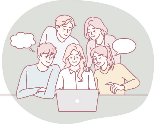 パソコンを見ている男性と女性