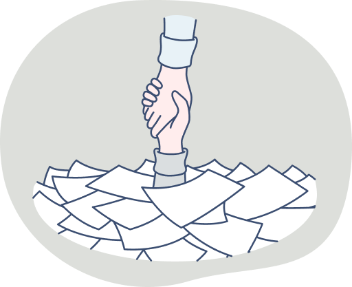 書類に埋もれている人を助けている手