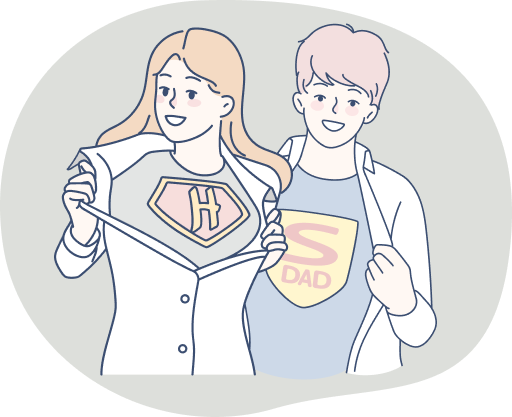 ヒーローの姿の女性と男性